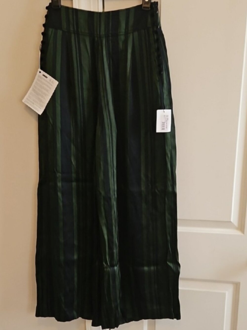 nwt Green black Striped adeam wide leg pants sz 4 3482sj